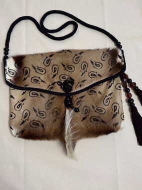 Vintage Rafael Sanchez Paisley Hair On Hide Crossbody Shoulder Flap Bag